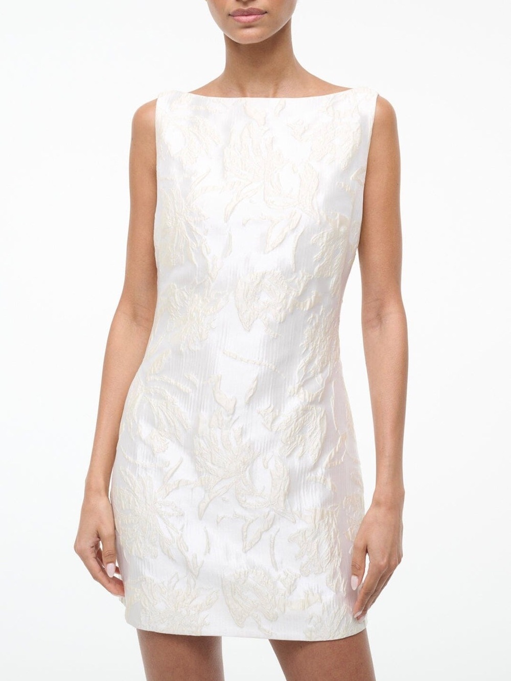 Carmen Marc Valvo Sleeveless White Embroidered Midi Dress